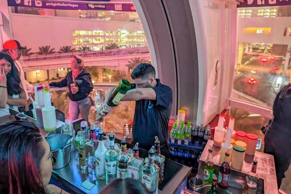 A bartender making drinks on the High Roller Las Vegas
