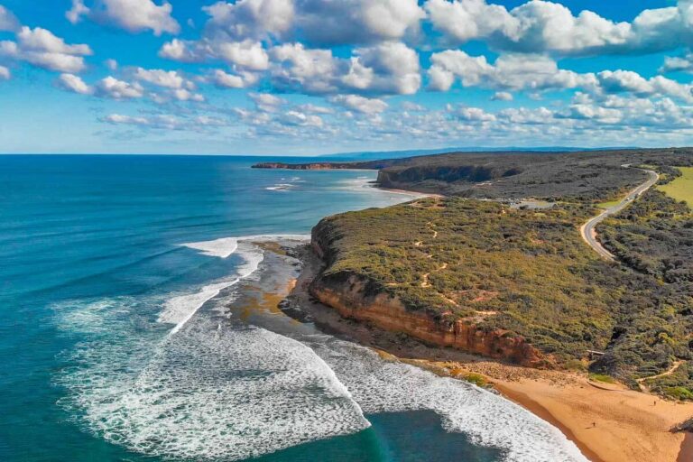 Aerial view of Torquay Beach along the Great Ocean Road Australia