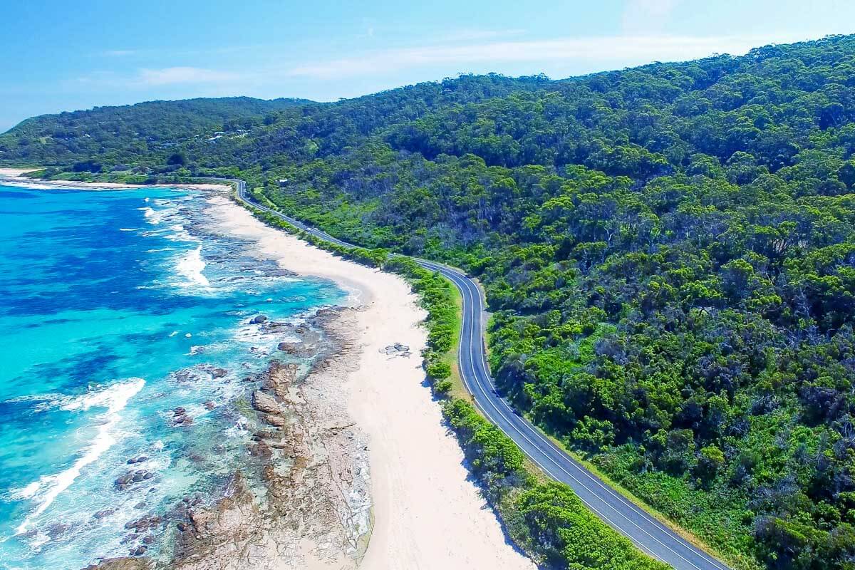 Shot of the Great Ocean Road from the air in Australia