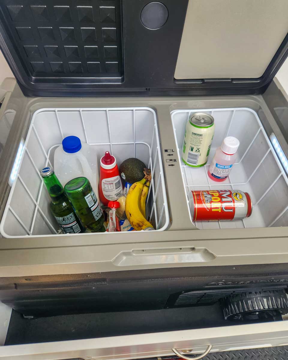 A cooler with drinks in it JUCY campervan Australia