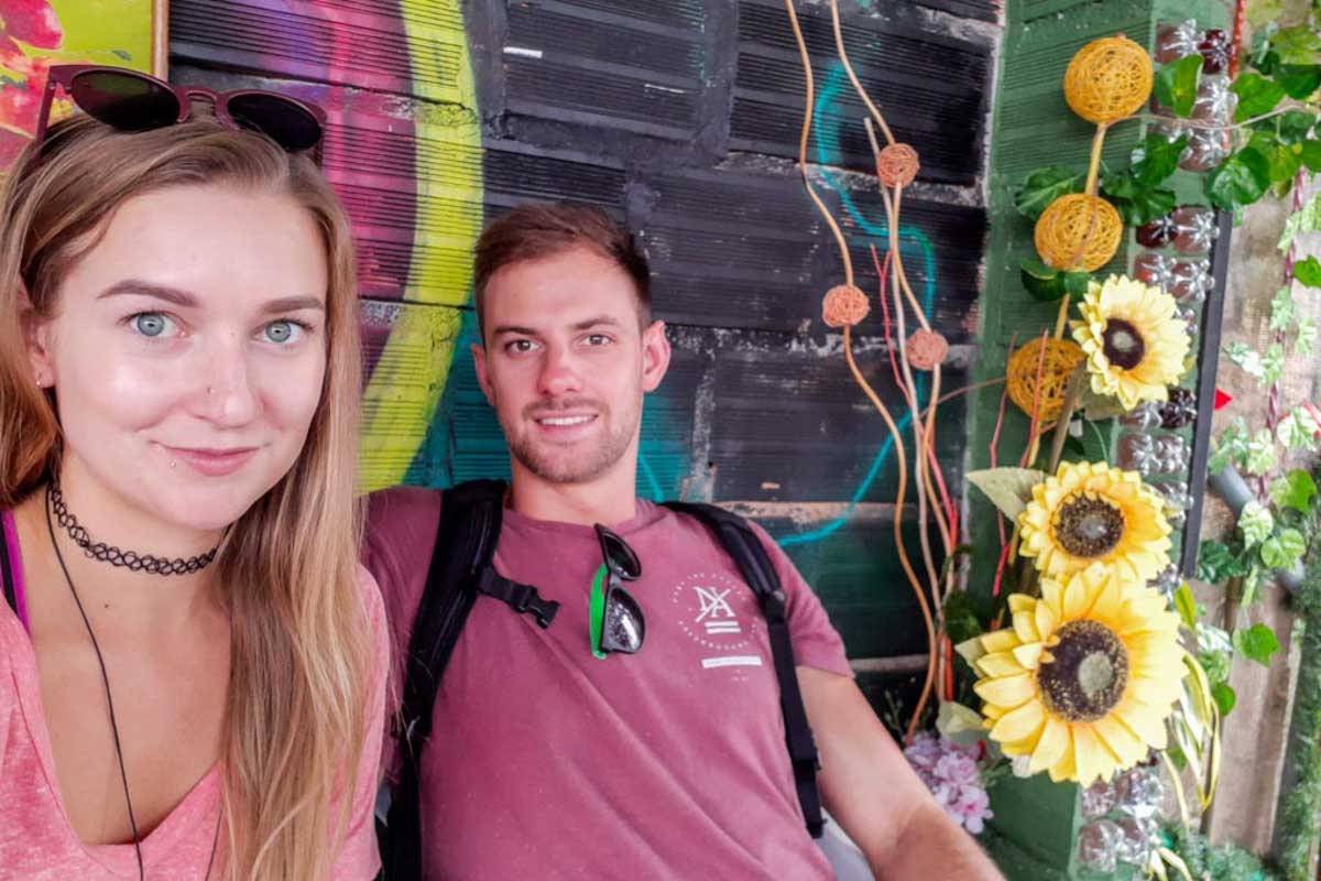 Bailey and Daniel take a selfie in Medellin Colombia