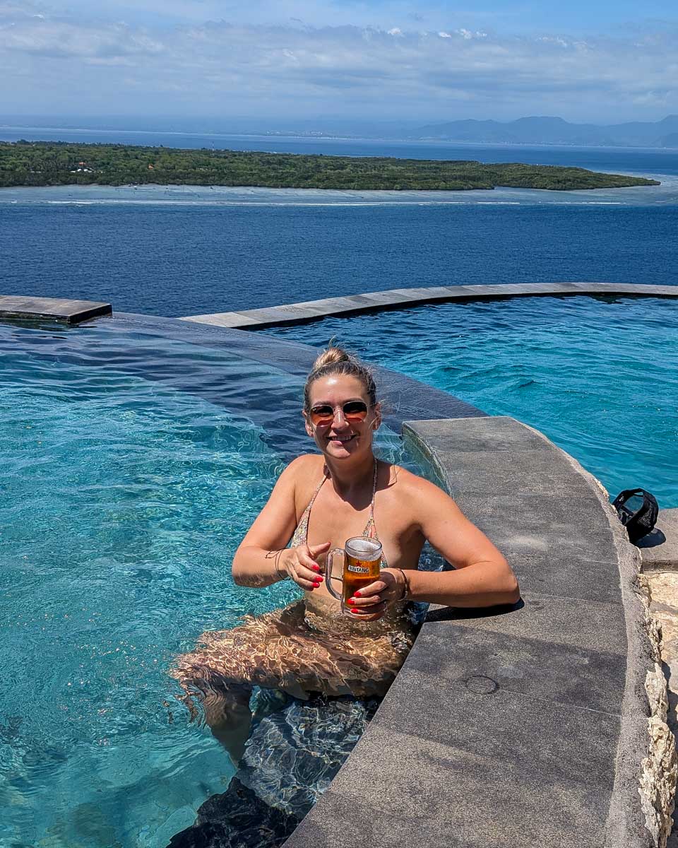 Bailey sits in a pool on a tour to Nusa Penida Bali