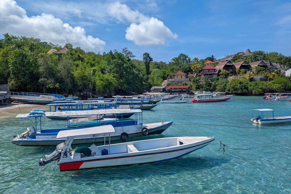 Boats in the water on a tour to Nusa Penida Bali