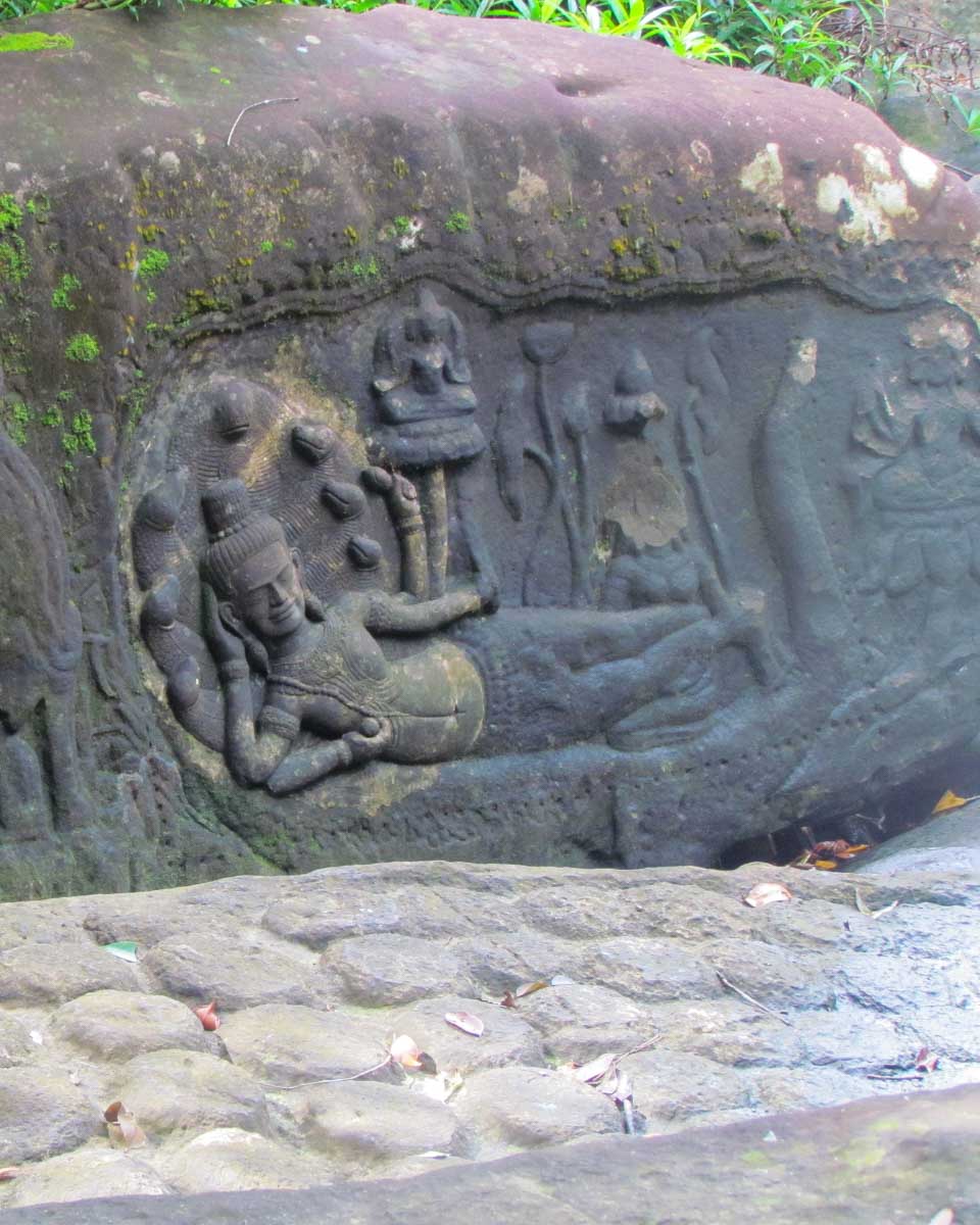 Carvings in Kulen National Park near siem reap cambodia