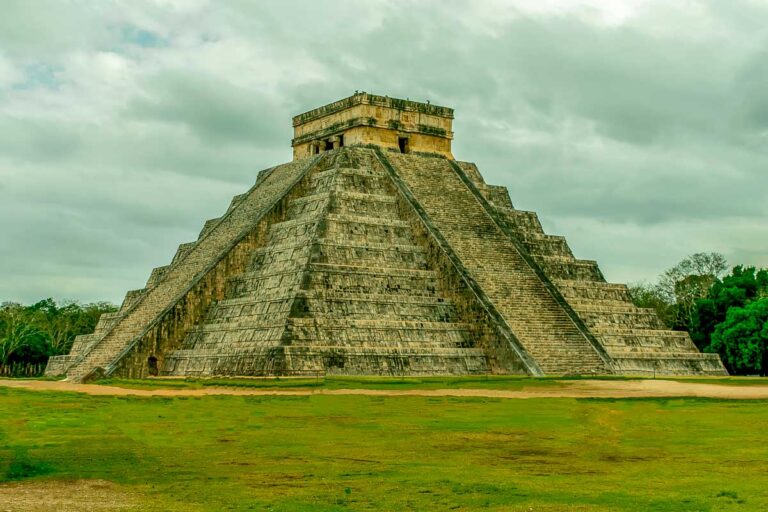 Chichen Itza seen on a cloudy day on a tour from Cancun Mexico