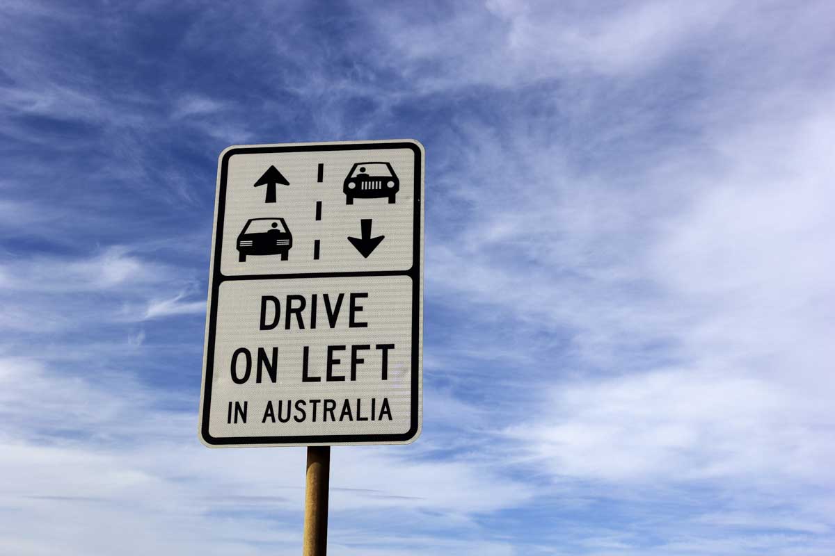 Drive on left sign in Australia