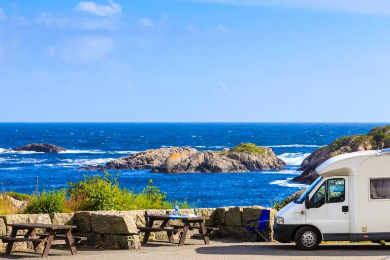 Motorhome parked by the ocean of Australia