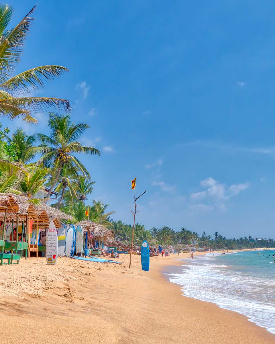 Scenery of Hikkaduwa beach in Sri Lanka near Galle and Mirrisa