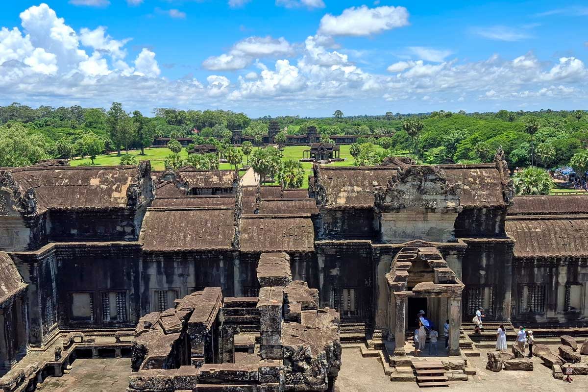 View from the top of main Angkor Wat Temple Siem reap Cambodia