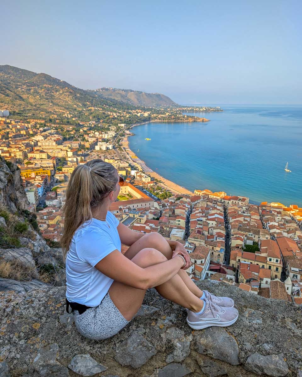 Bailey at the top of La Rocca di Cefalu Italy