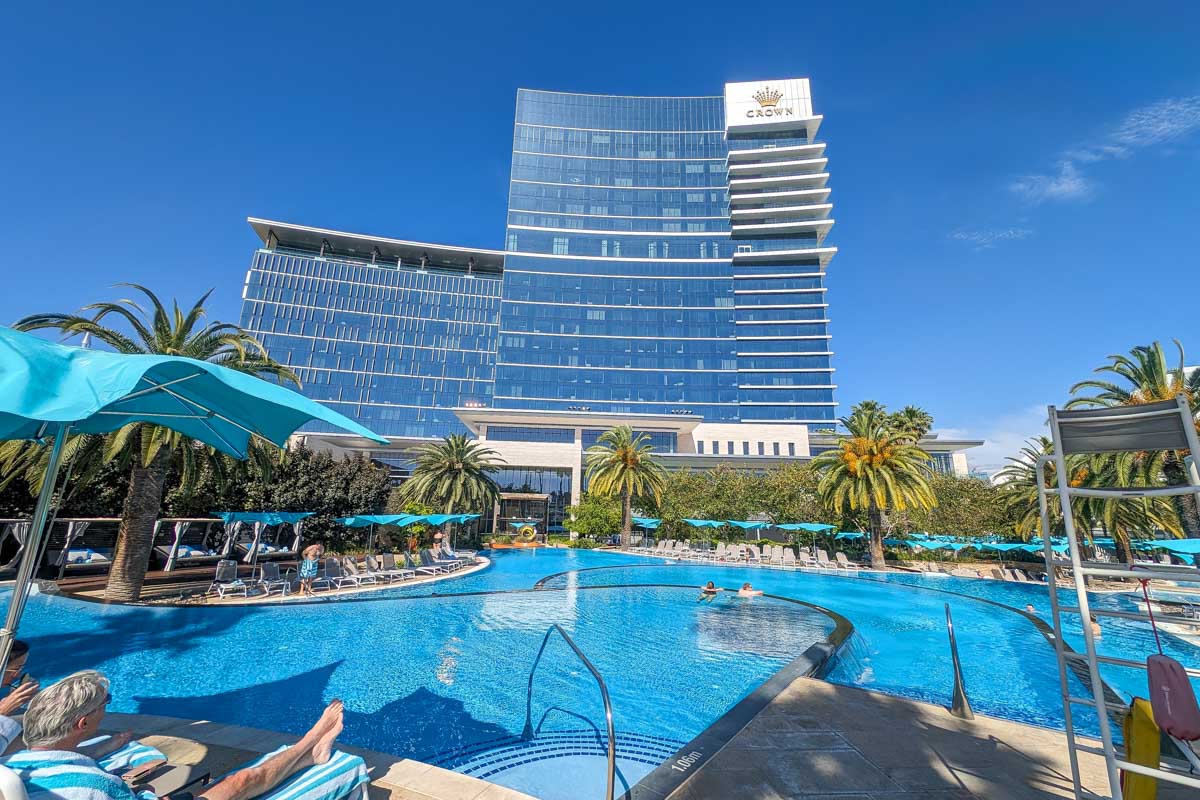 View of hotel from pool at Crown Towers Perth Australia