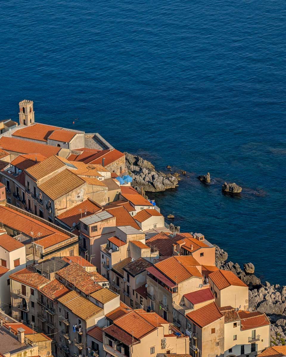 View of town from La Rocca di Cefalu Italy