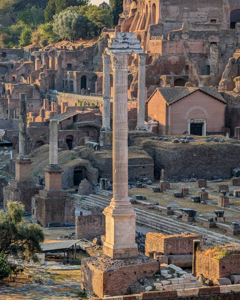 A stone column in the Roman Forum of Rome Italy