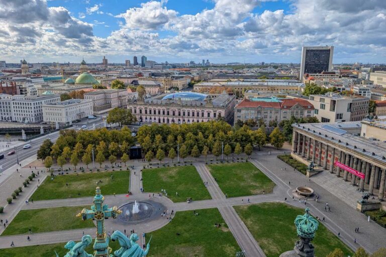 A view of a park square from the Berlin Cathedral in Berlin Germany