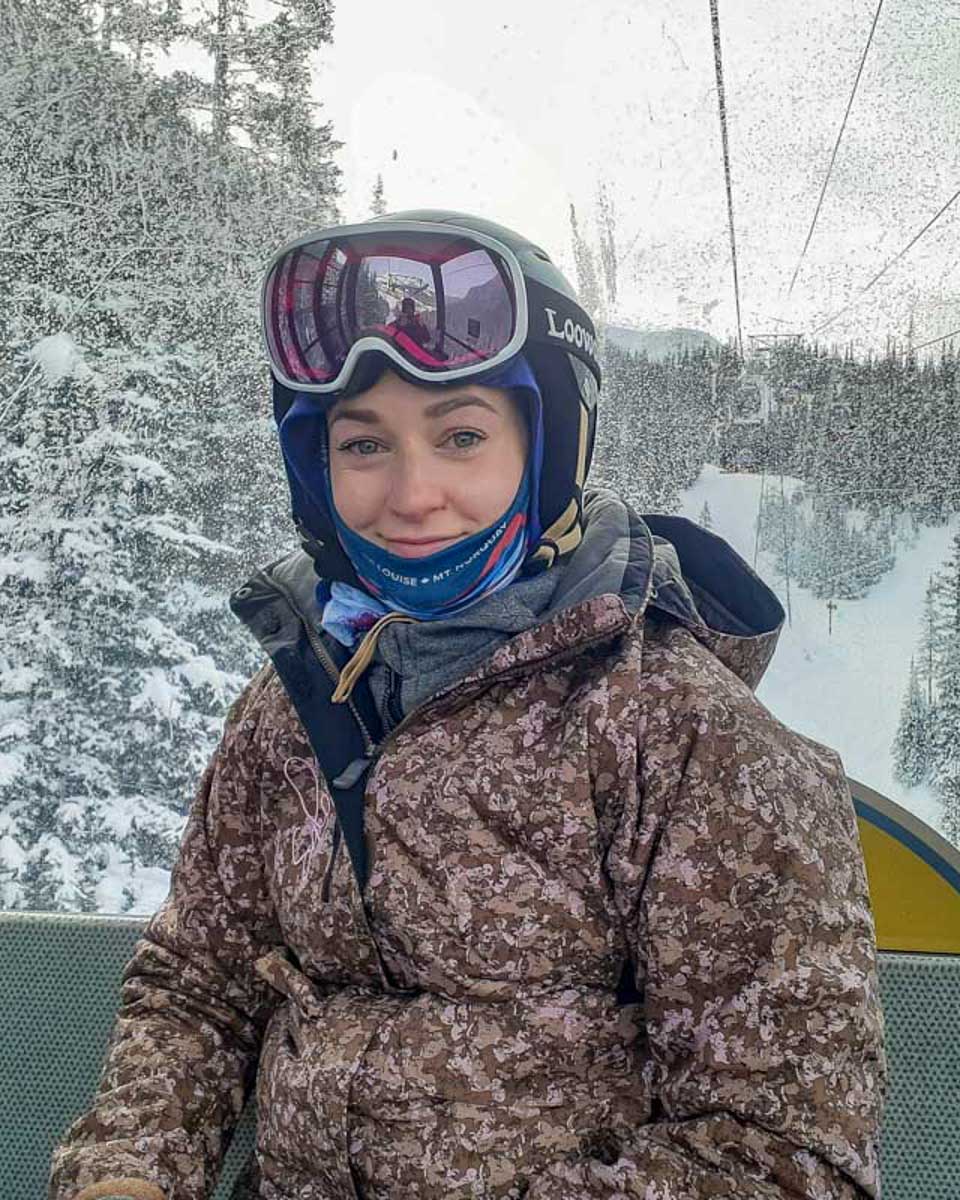 Bailey-on-the-Banff-Sunshine-Gondola-in-winter Banff Canada