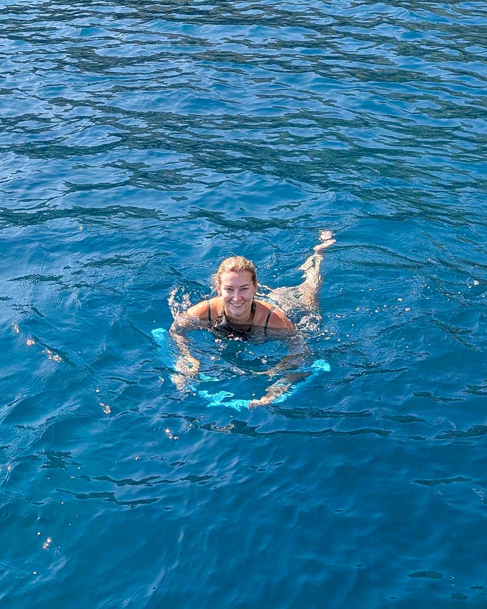 Bailey swims on a Barcelona sailing cruise Spain