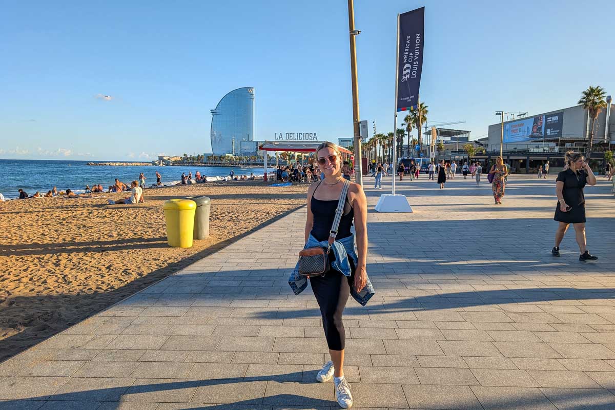 Bailey walking in Barcelona Spain