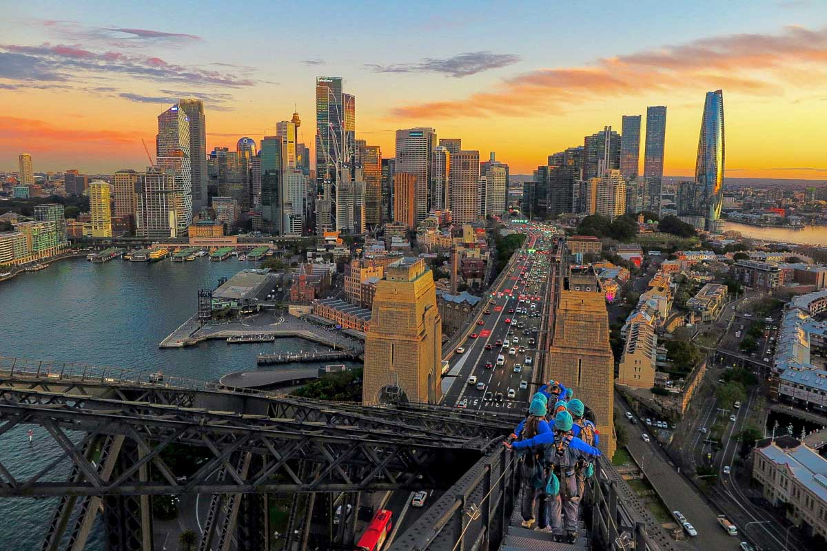 BridgeClimb Sydney looking at downtown Sydney from the Sydney Harbour Bridge Australia