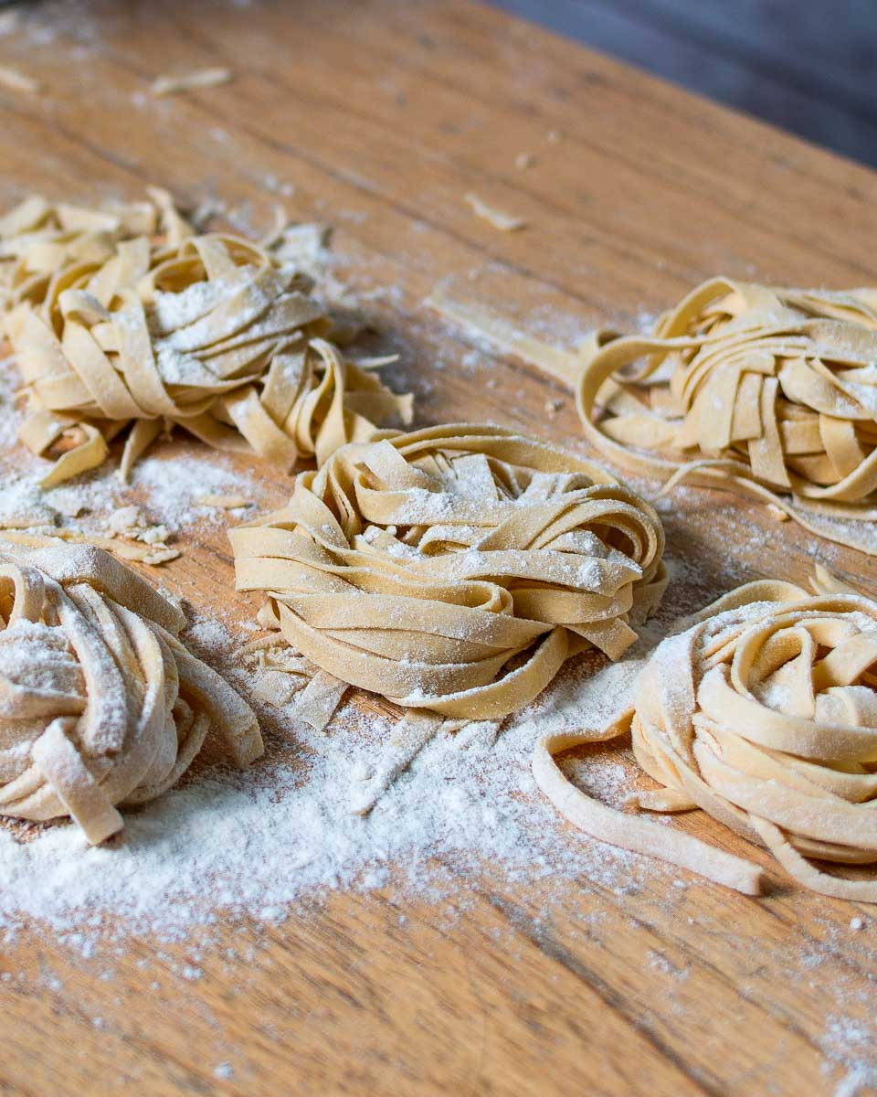 Pasta noodles during a cooking class in Naples Italy