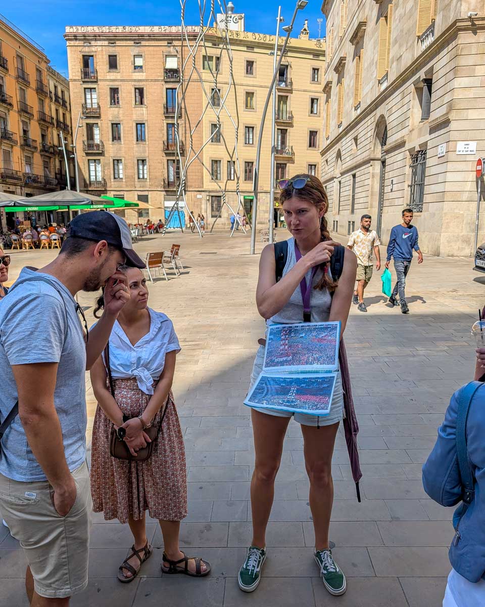Tour guide on a walking tour of Barcelona Spain