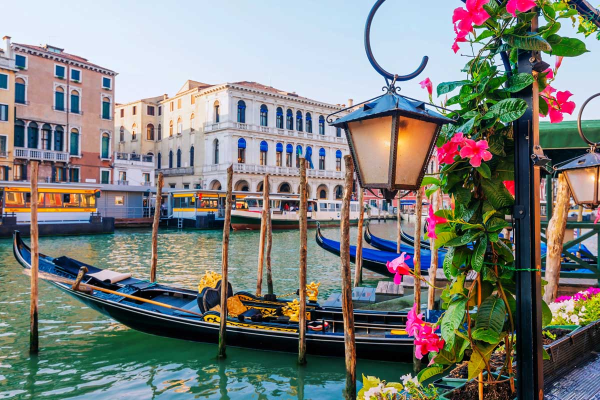 Venice Italy long boat on the Grand Canal