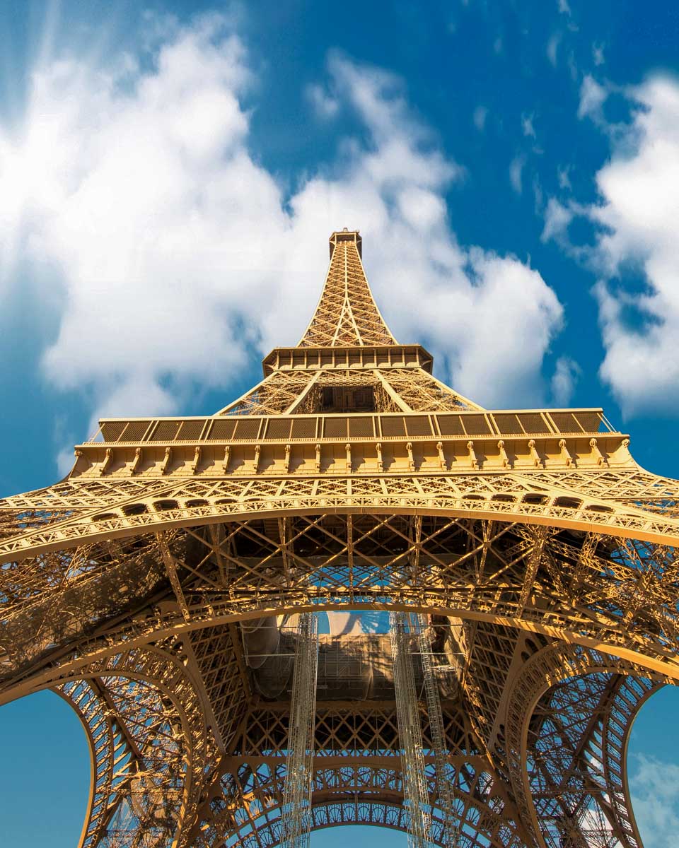 View of the underside of the eiffel tower in Paris France