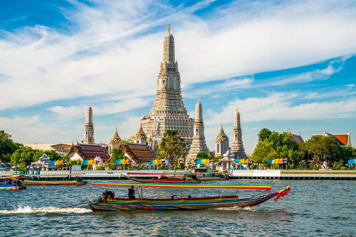 Wat Arun seen in Bangkok Thailand in the morning