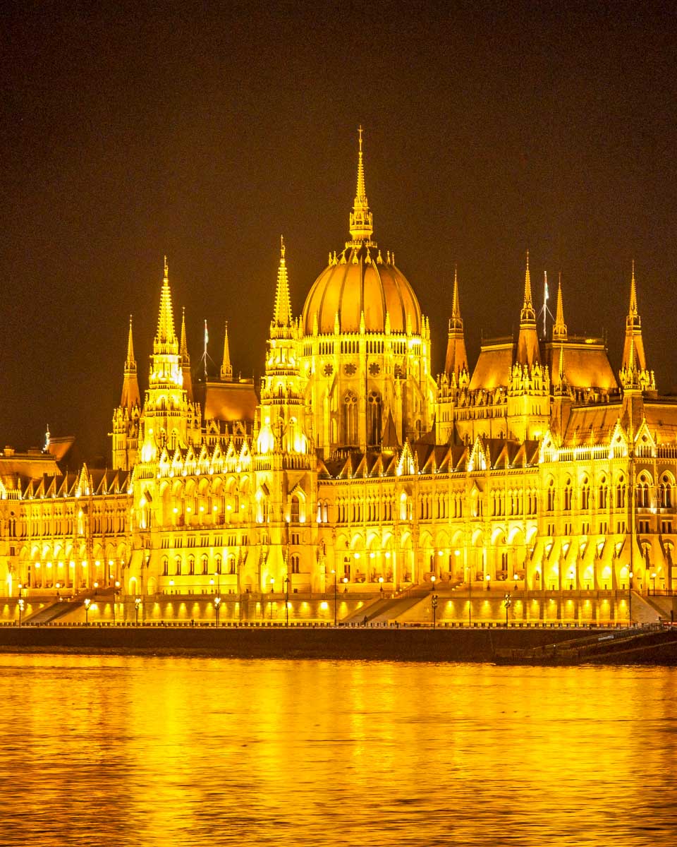 hungarian parliament building at night in Budapest Hungary