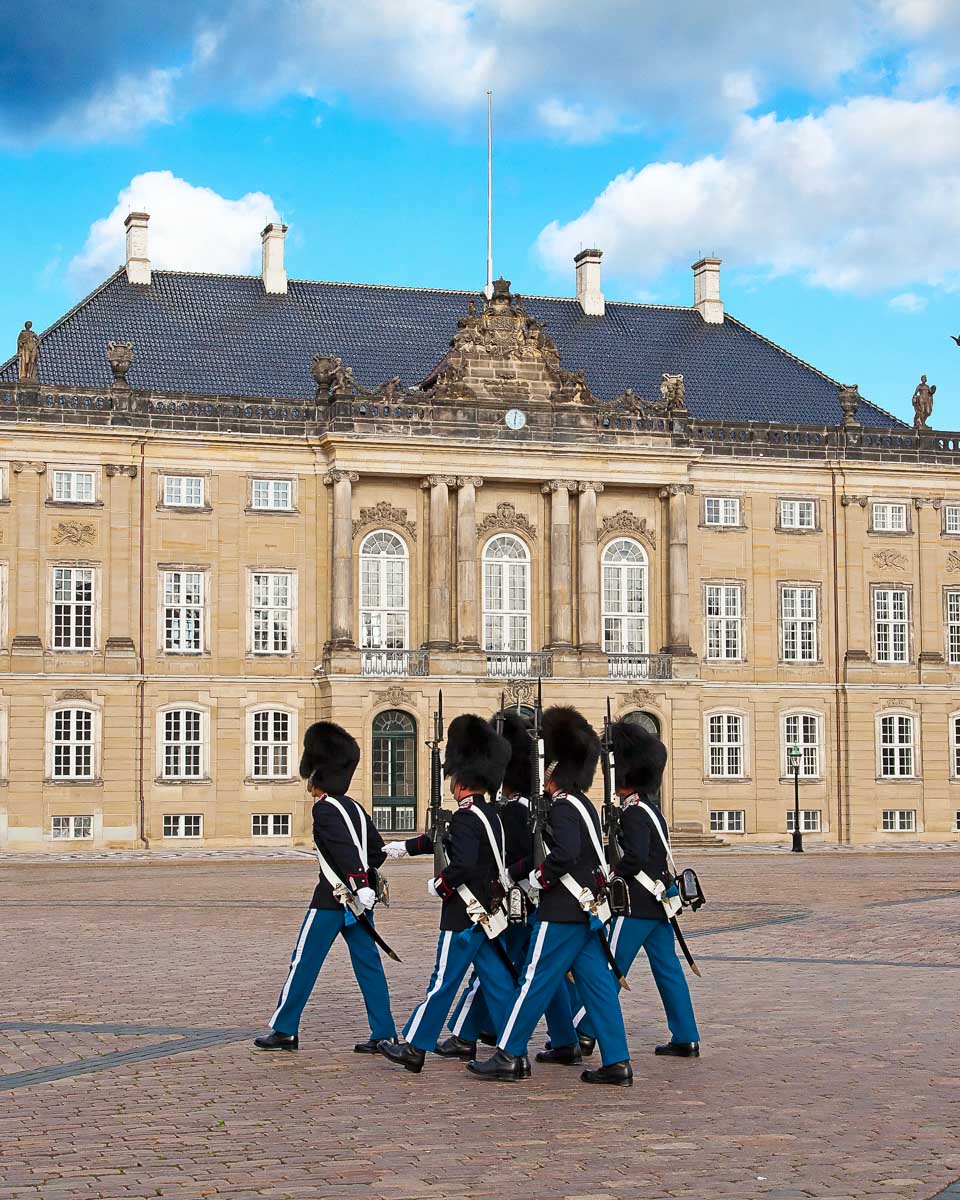 Amalienborg Palace seen on a private walking tour of Copenhagen Denmark