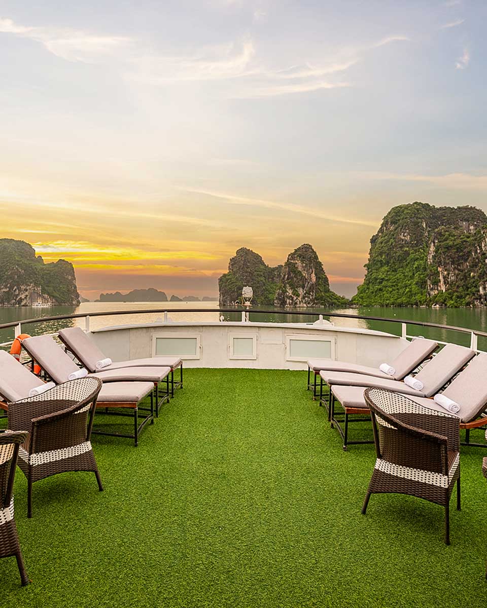 Arcady Travel deck of boat on a Ha Long Bay cruise in Vietnam