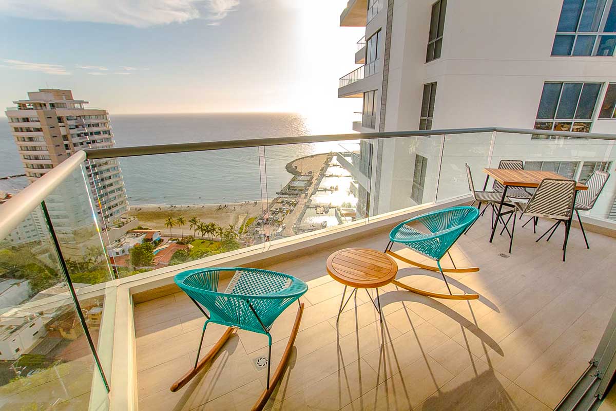 Balcony with ocean view at Grand MArina Suites Santa Marta 2
