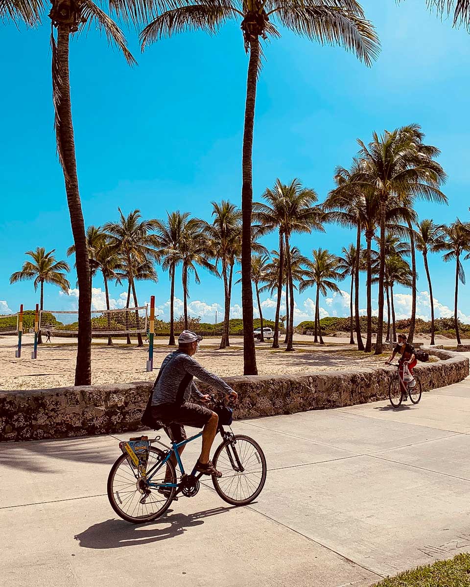 Bike and Roll Miami a man on a bike near miami beach in Florida