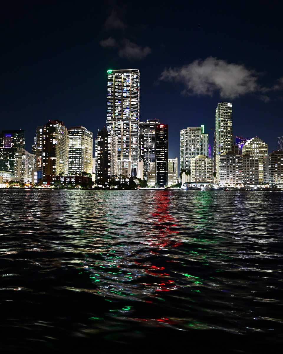Biscayne Bay at night on a sunset cruise in Miami Florida United States