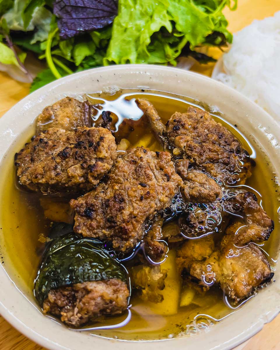 Bun Cha made during a cooking class in Hanoi Vietnam