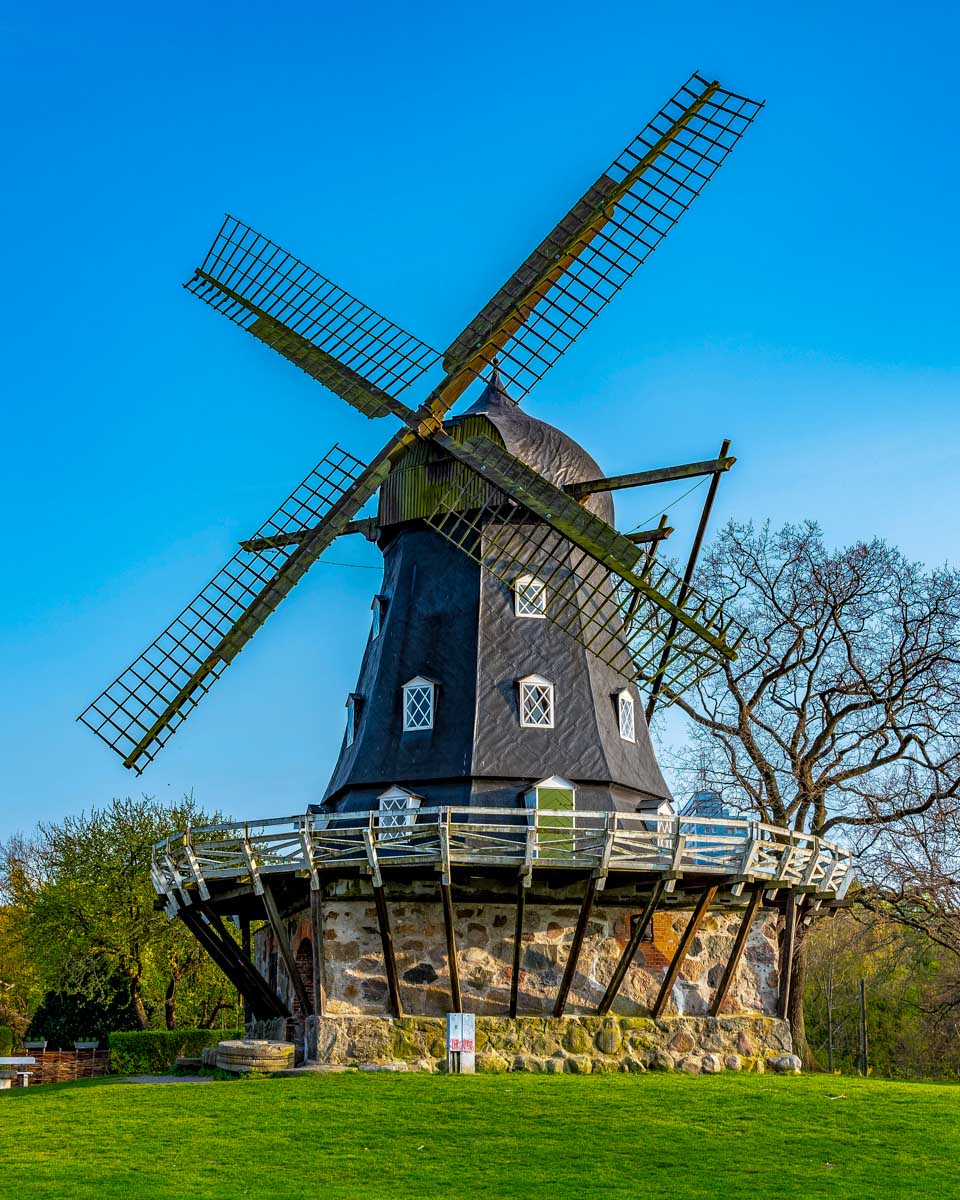 Medieval wind mill near Malmo castle in Sweden on a tour from Copenhagen Denmark