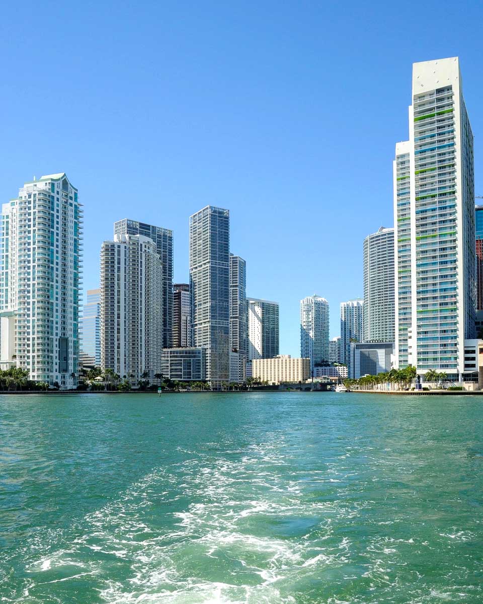 Miami downtown seen from a boat in Florida United States
