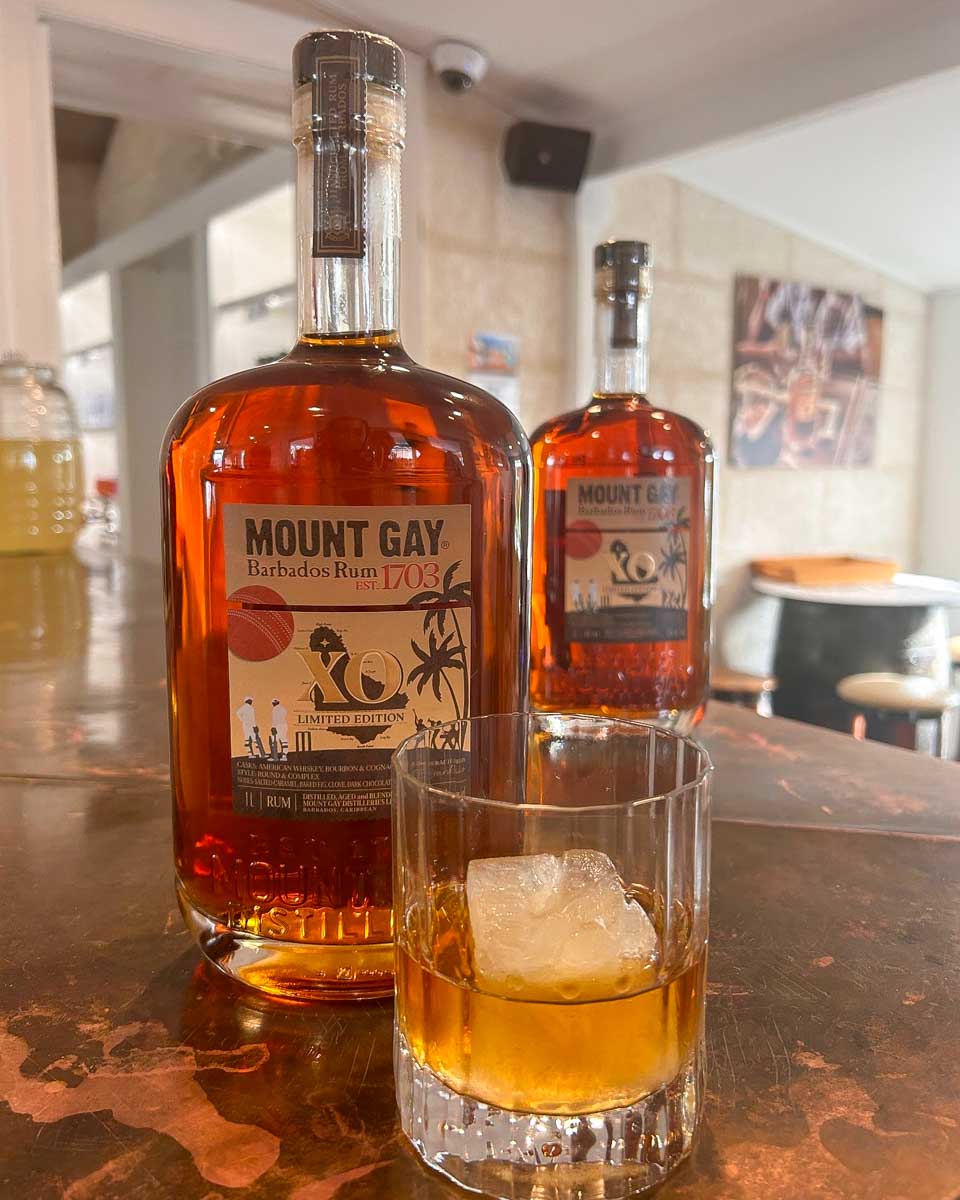 Mount Gay Rum Barbados rum in a glass on a rum tour in Barbados
