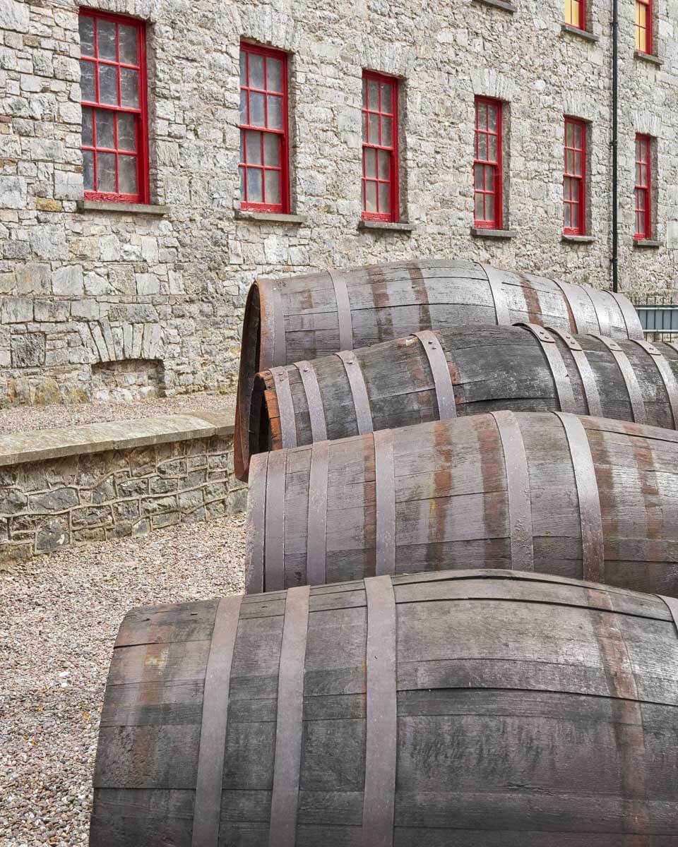 Old barrels at the Jameson Distillery seen on a tour in Dublin Ireland