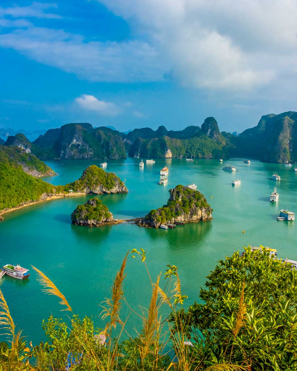 Overlook from a hike in Ha Long Bay on a day cruise in Vietnam