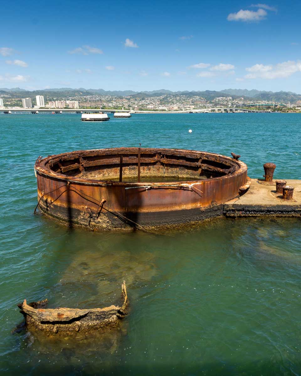 Part of the wreck of the USS Arizona in Pearl Harbor Oahu Hawaii