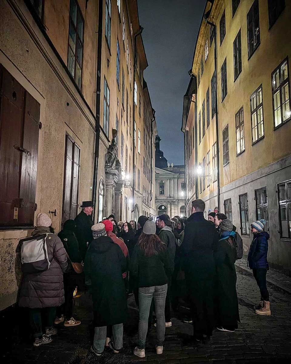 Stockholm Ghost Walk tourists with guide in Stockholm Sweden
