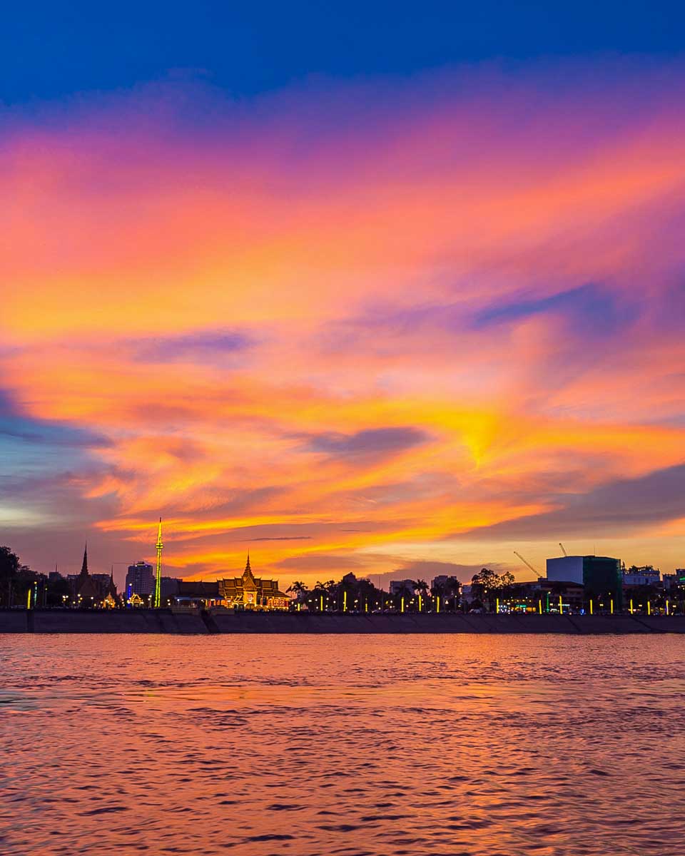 Sunset on the Mekong River in Phnom Penh Cambodia
