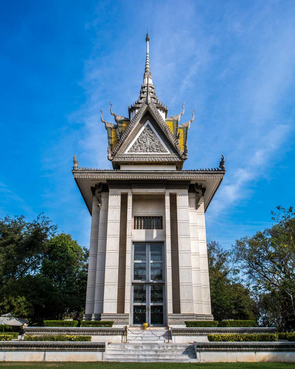 The memorial stupa at the killing fields in Phnom Penh Cambodia
