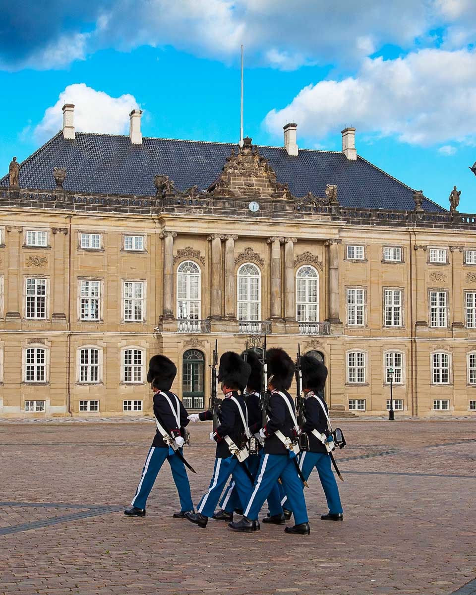 The royal gaurd at Amalienborg castle in Copenhagen Denmark