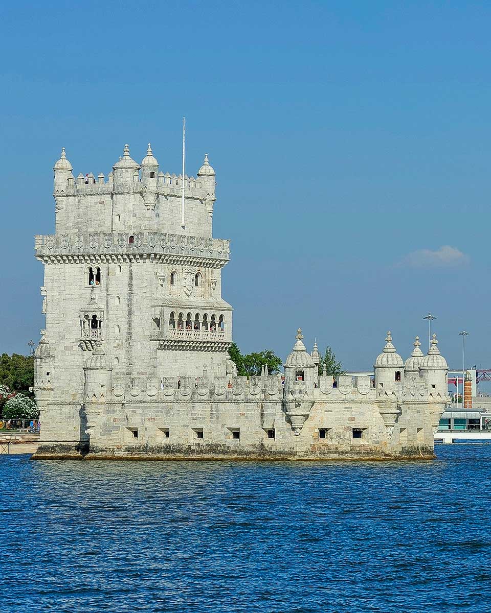 Tower of Belem seen from a boart in the water near Lisbon Portugal