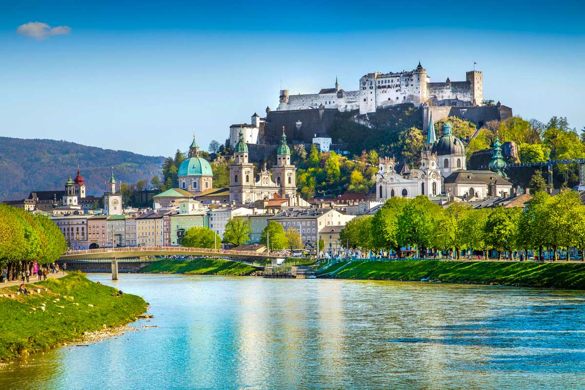 View of Salzburg in Austria with the river