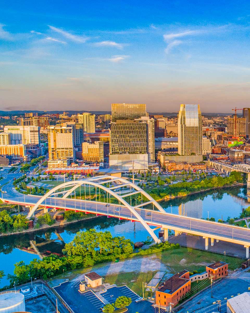 View of downtown Nashville from a helicopter Tennessee United States