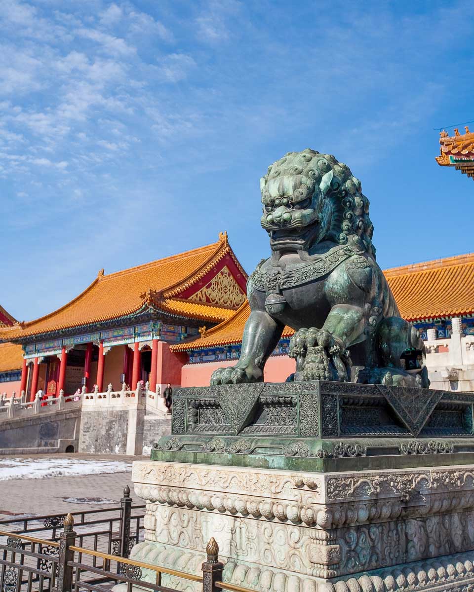 A lion in the forbidden city on a tour in Beijing China
