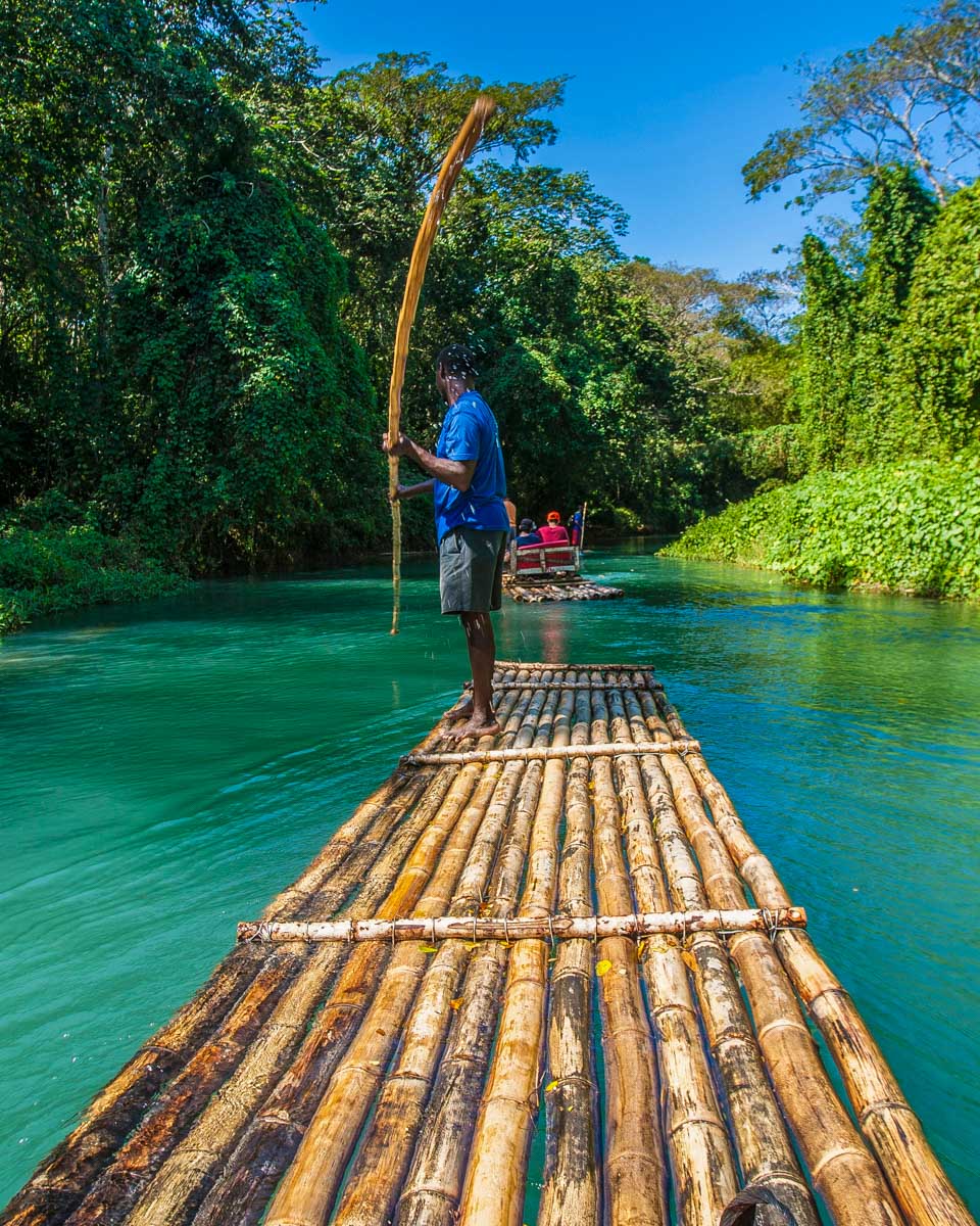 A raft on the Martha Brae River on a tour from Montego Bay Jamaica