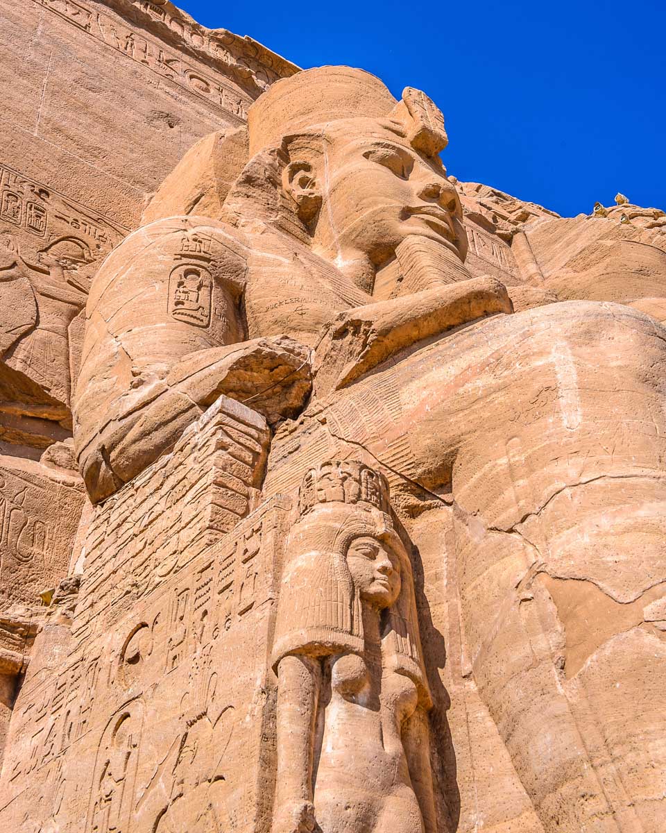 A statue at Abu Simbel Temple on cruise to Luxor Egypt